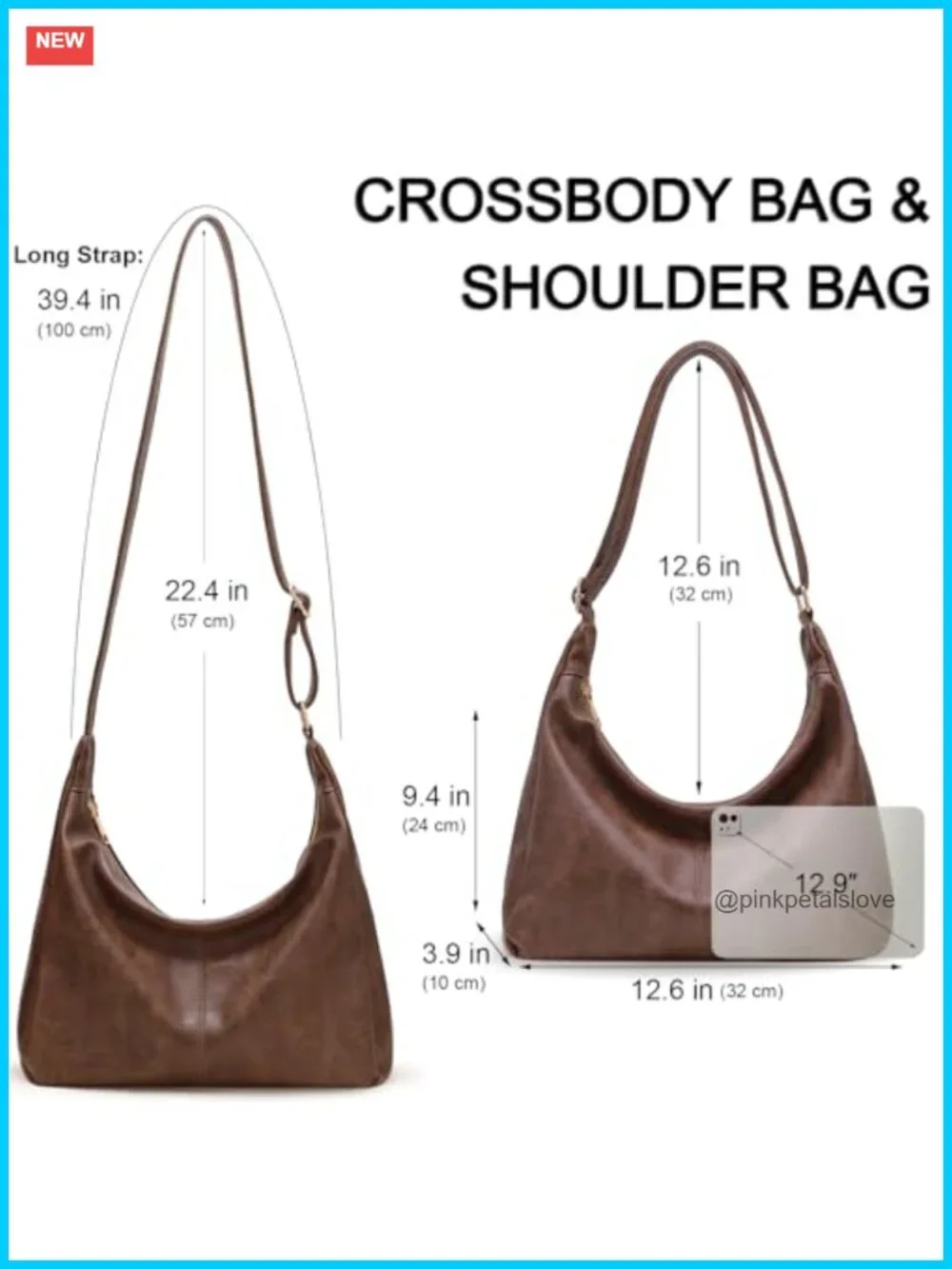 Women Retro Vegan Leather Shoulder Hobo Bag Foldable Slouchy Tote Crossbody